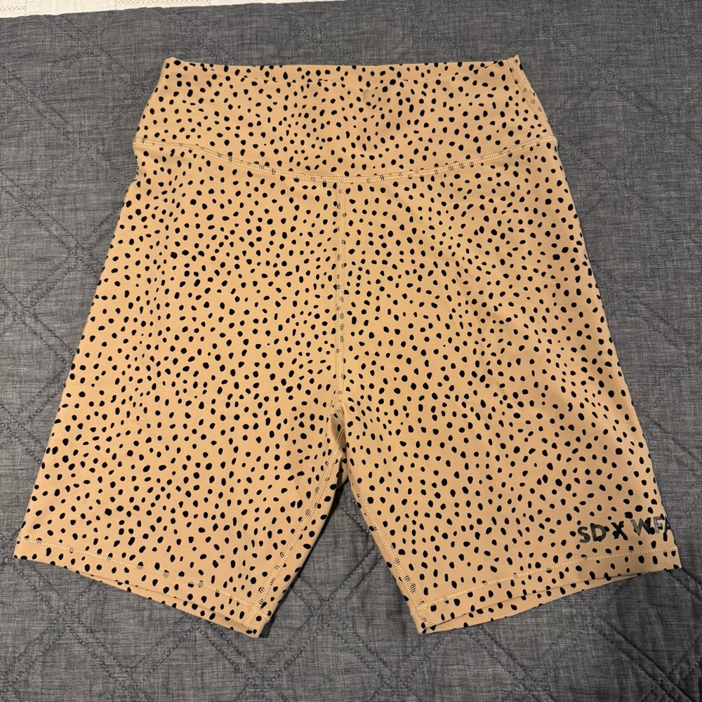 Sarah’s Day White Fox Boutique Tan and Black Polka Dot Bike Shorts